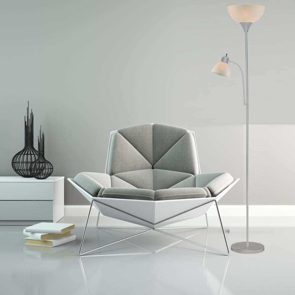 Adjustable Floor Lamp with Reading Light Accents (Silver) Grey Mid-Century - Diamond Home USA