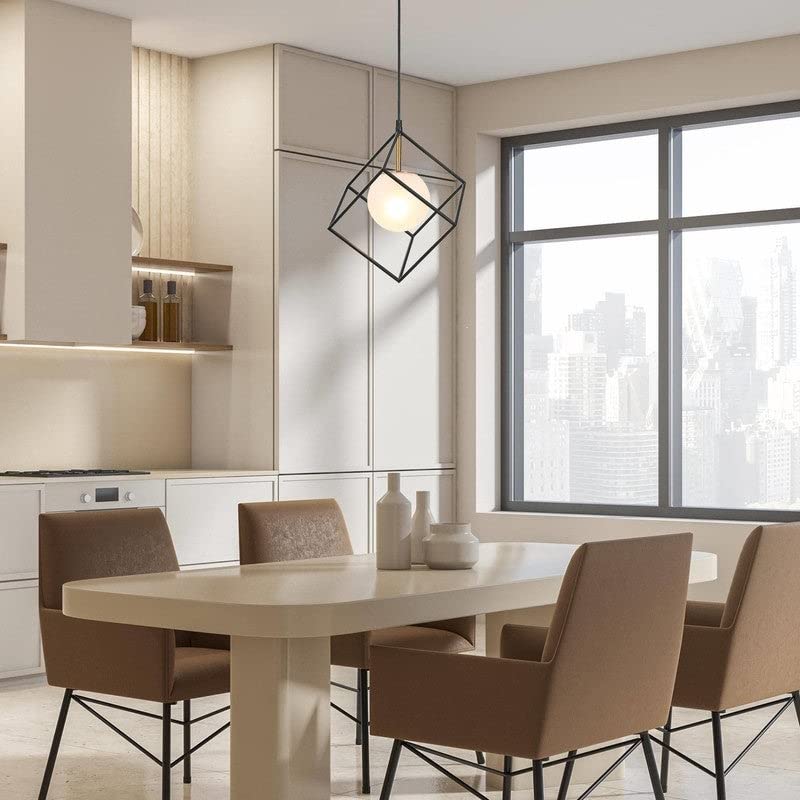 Modern 1-light Cage Lantern Square/Rectangle Light with Globe Frosted Glass - Diamond Home USA