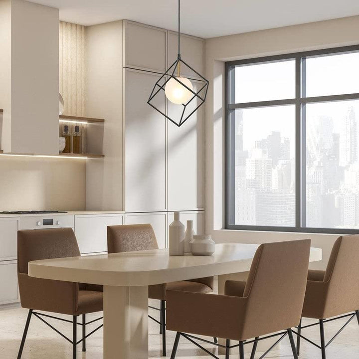 Modern 1-light Cage Lantern Square/Rectangle Light with Globe Frosted Glass - Diamond Home USA