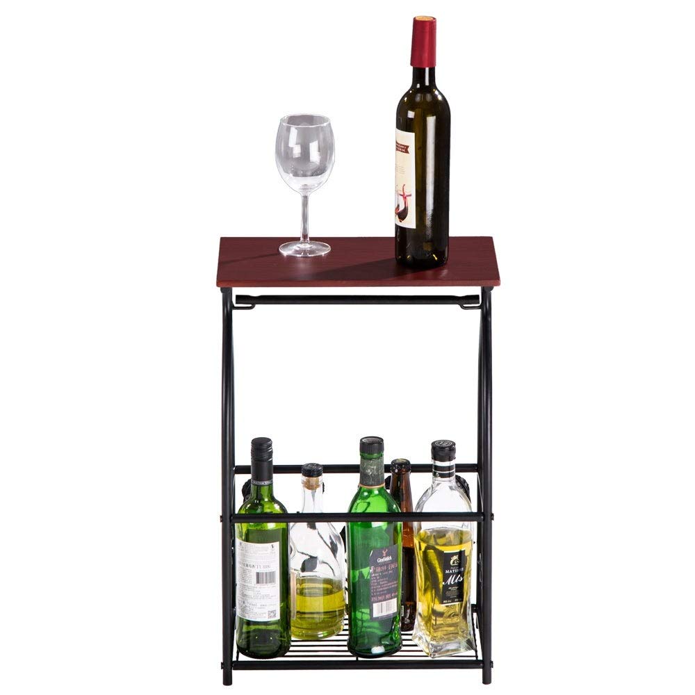 Side Snack Table with Storage Basket at The Bottomend Brown Classic MD Cherry - Diamond Home USA