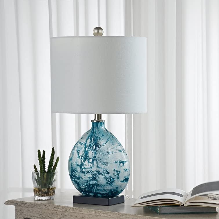 23" Bedside Blue Glass Table Lamp Glam Modern Contemporary Nautical Coastal - Diamond Home USA