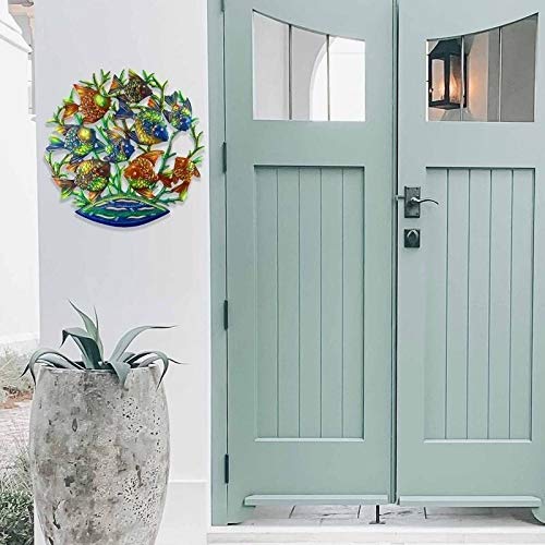 Hand-Painted School of Fish Recycled Metal Wall Art (Haiti) Multi Color Bohemian - Diamond Home USA