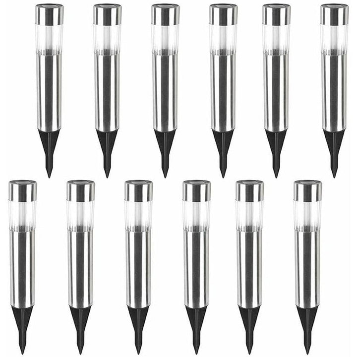 12 Pack Stainless Steel Straight Outdoor Solar Lights Waterproof Silver