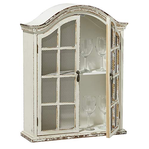 Farmhouse 28-in. 2-Door White Arched Wall Cabinet Specialty Wood Distressed - Diamond Home USA