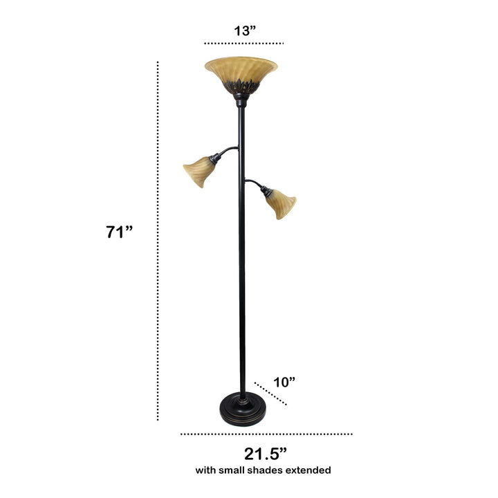 Lalia Home Bronze and Amber 3-Light Torchiere Floor Lamp RESTORATION BRONZE/AMBER SHADES - Diamond Home USA