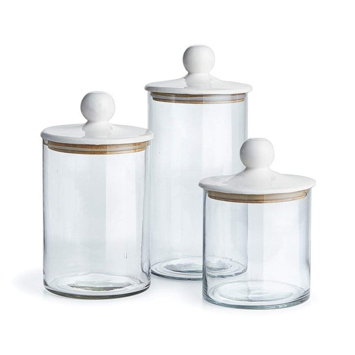 Glass and Mango Wood Canisters Set of 3 Clear 6 Piece