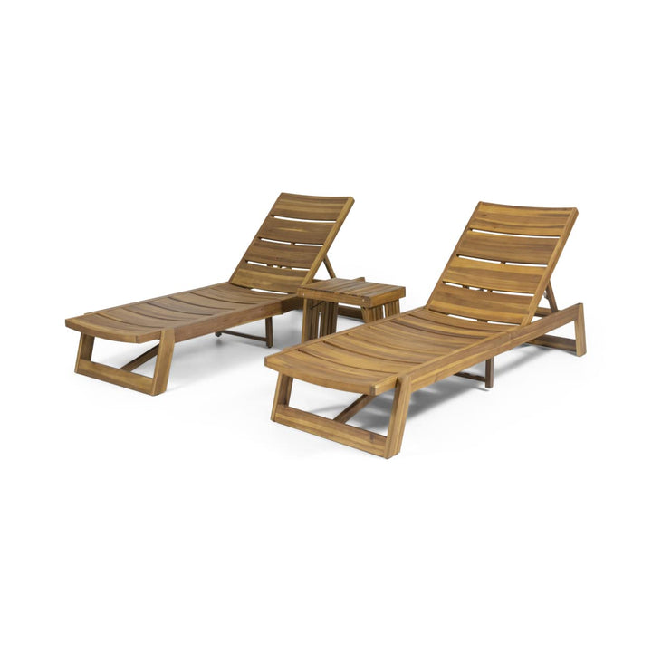 Christopher Knight Home Geraldine Outdoor Acacia Wood 3 Piece Chaise Lounge