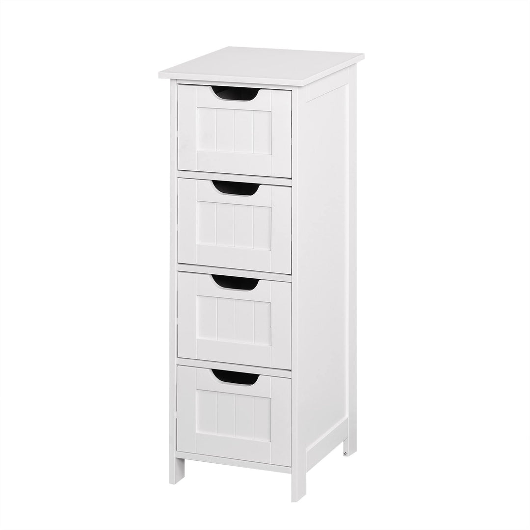 White Bathroom Storage Cabinet Freestanding with Drawers Traditional MDF