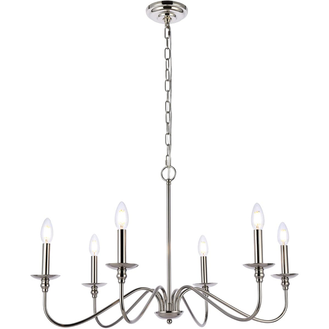 Elegant Furniture & Lighting Rohan Collection 6-Light Chandelier 30" W x 18" H - Polished Nickel