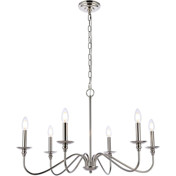 Elegant Furniture & Lighting Rohan Collection 6-Light Chandelier 30" W x 18" H - Polished Nickel