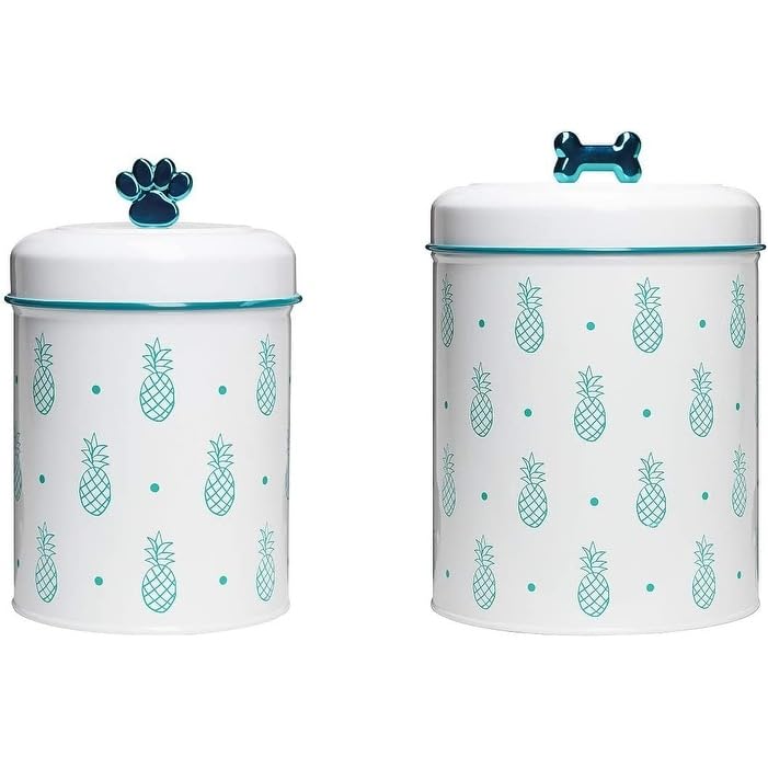 Pet Pineapple Treats Canisters 64 And Oz Blue White Solid Metal