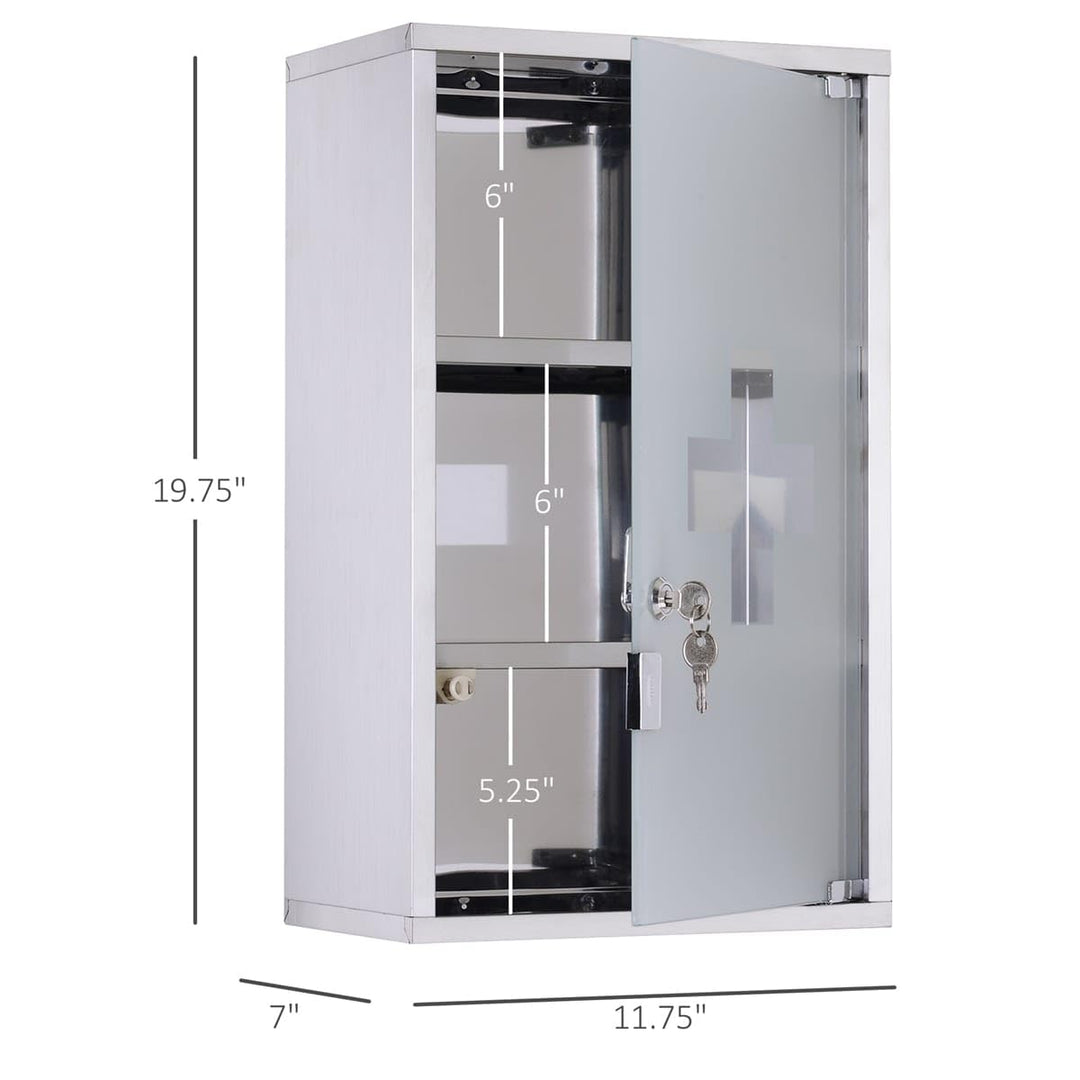 Wall Mounted Medicine Cabinet Locking W/ 3 Tier Shelves White Modern - Diamond Home USA
