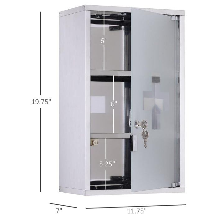 Wall Mounted Medicine Cabinet Locking W/ 3 Tier Shelves White Modern - Diamond Home USA