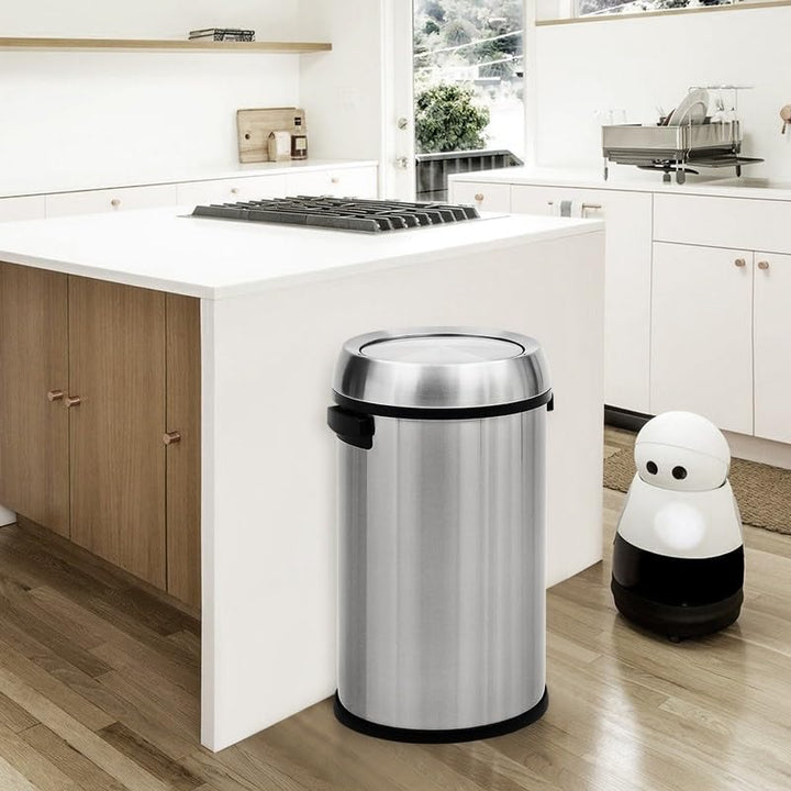 17 Gallon Swing Open Trash Can Silver Oval Stainless Steel Fire-Safe - Diamond Home USA