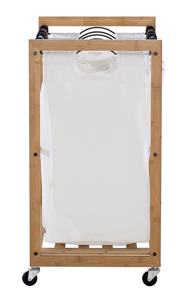 TRINITY 3-Bag Bamboo Laundry Cart Laundry-Room Organization and Dirty Clothes