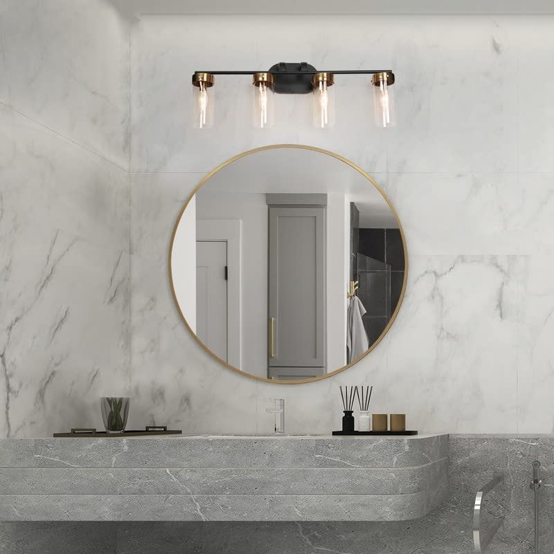 Modern Black Gold 4-light Linear Bathroom Vanity Light Glass Wall Lighting 29" L - Diamond Home USA