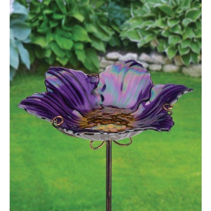 Birdbath/Feeder Stake Purple Art Glass - Diamond Home USA