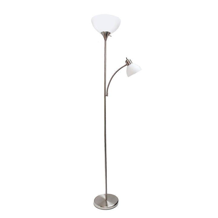 71.5" 2 Light Metal Floor Lamp with and Reading Shades Silver Traditional Nickel