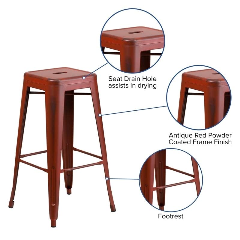 BOWERY HILL 30" Industrial Metal Dining Bar Stool in Kelly Red - Diamond Home USA