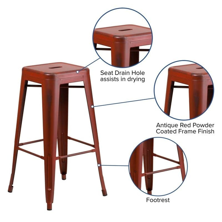 BOWERY HILL 30" Industrial Metal Dining Bar Stool in Kelly Red - Diamond Home USA