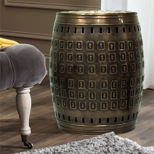 Vintage Bronze Small Drum End Table for Living Room Barrel Stool Circle Shaped bronze-small