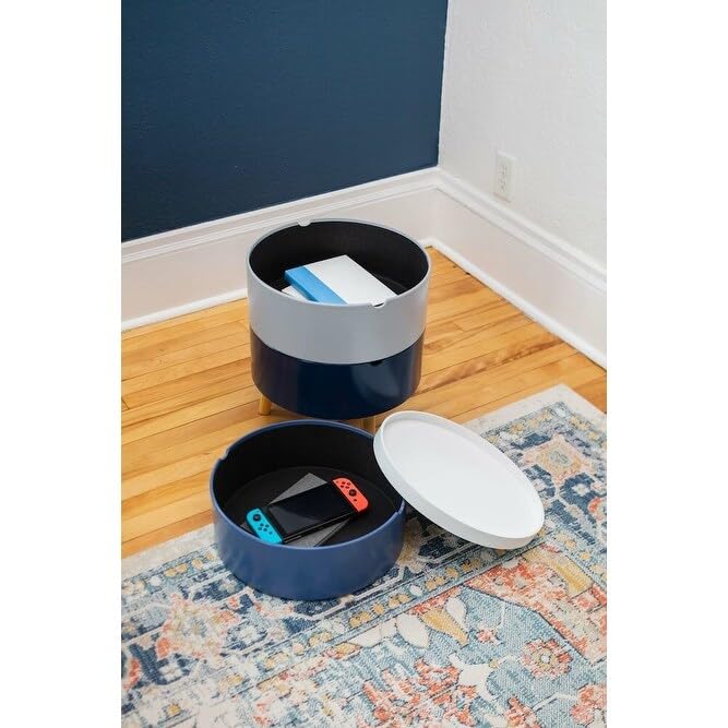 Tray Top End Table with 3-Storage Organization Bins. Home Office and Bedroom. - Diamond Home USA