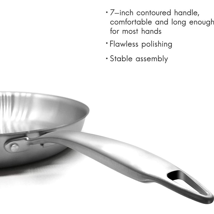 8-inch Fry Pan with Lid 3-ply Skillet 18/8 Stainless Steel Dishwasher Safe - Diamond Home USA