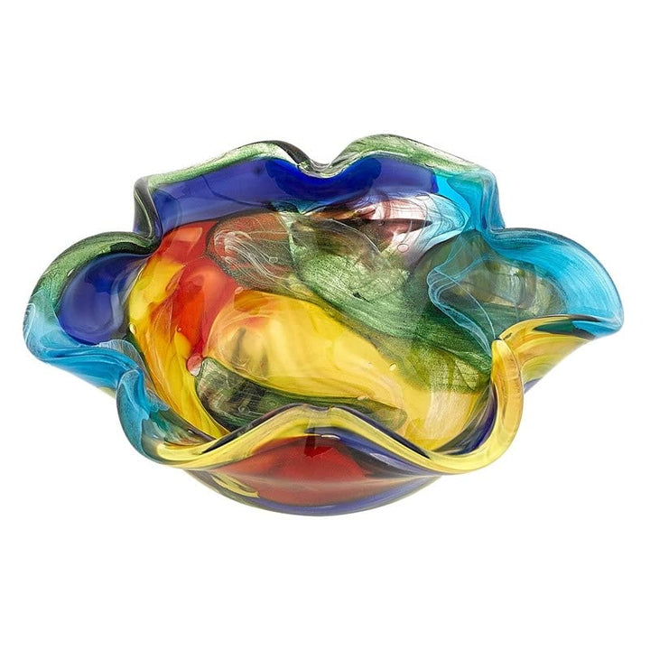 Stormy Rainbow Style Art Glass Floppy 8.5" Centerpiece Bowl Multi Color 1