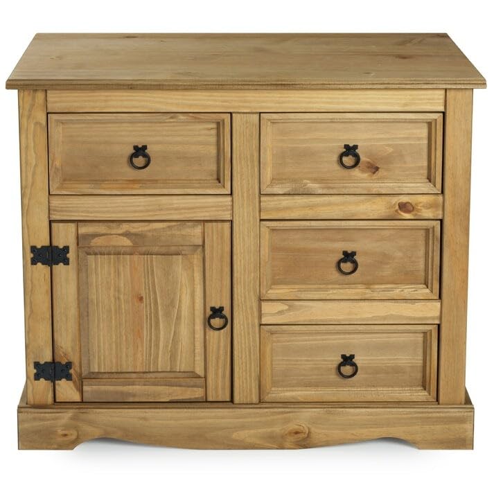 Wood Buffet Sideboard 1 Door 4 Drawers Brown Southwestern Pine Stained Solid - Diamond Home USA