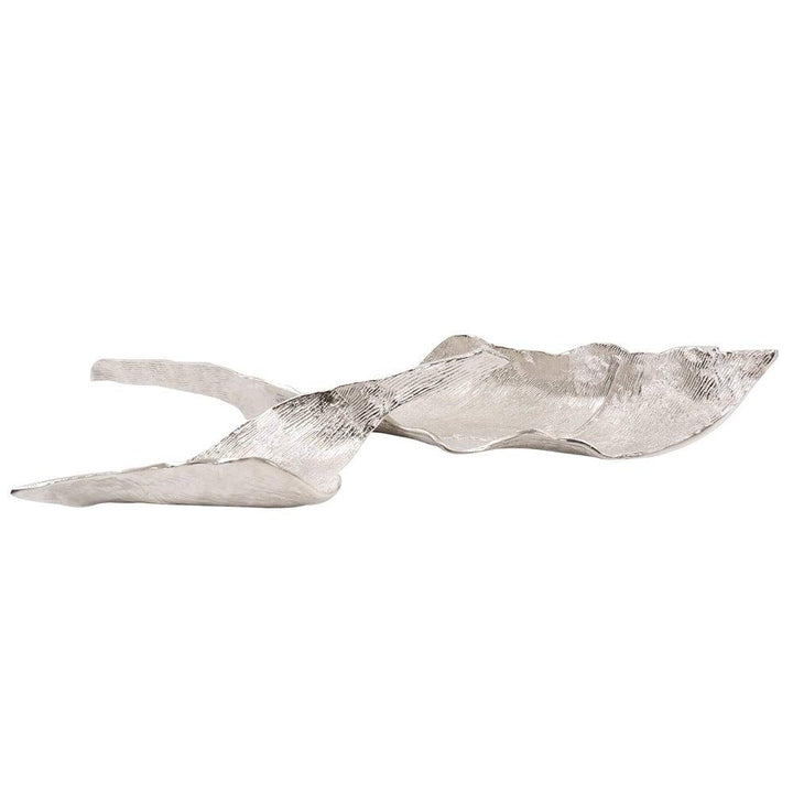 Elongated Abstract Leaf Tray Large Silver Metallic Finish - Diamond Home USA