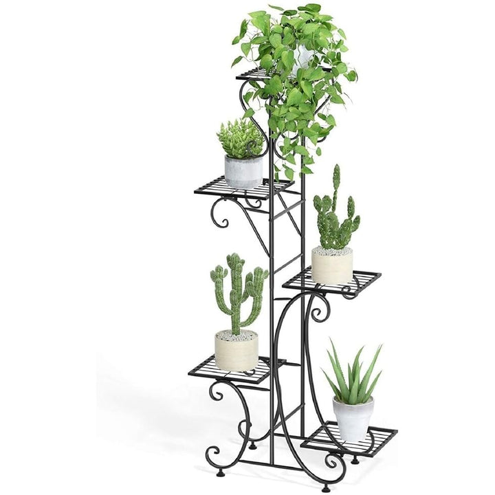 Tall Plant Stand 5 Tiered Iron Shelf Garden Display Rack Indoor Outdoor Black - Diamond Home USA