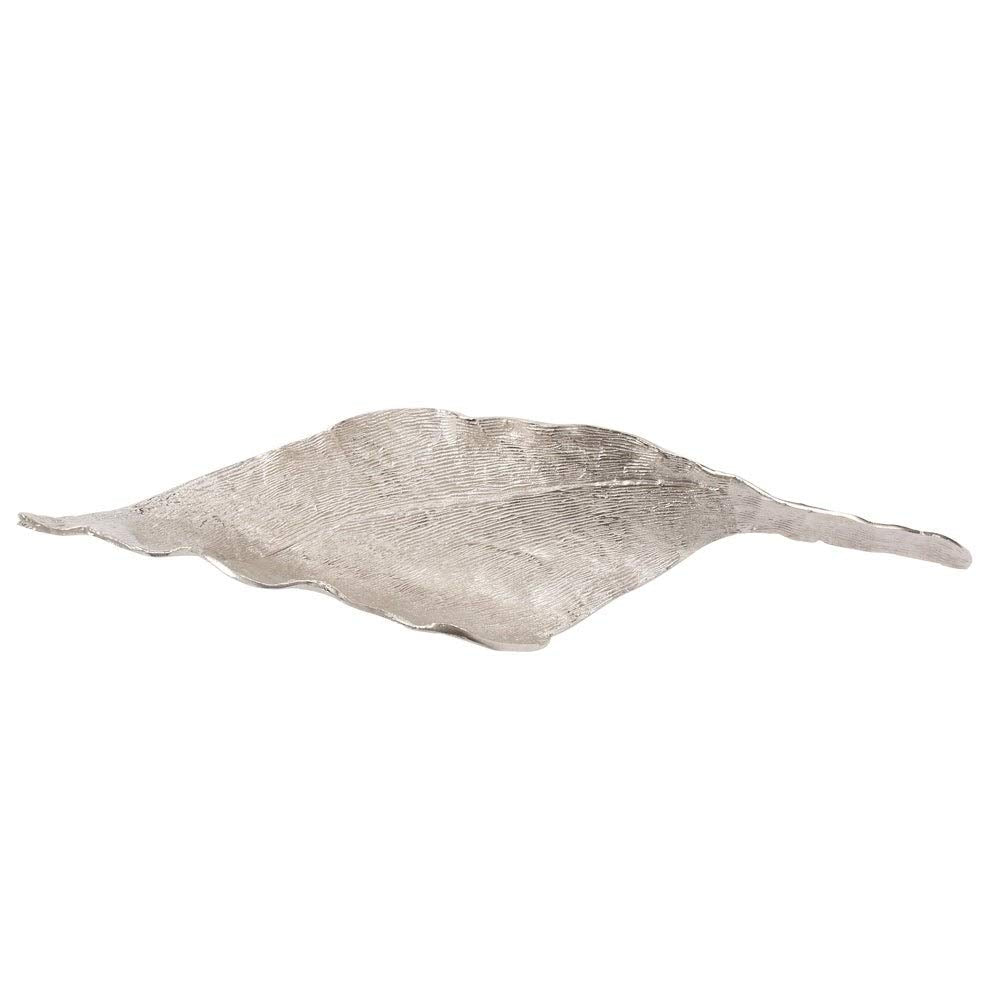 Elongated Abstract Leaf Tray Large Silver Metallic Finish - Diamond Home USA