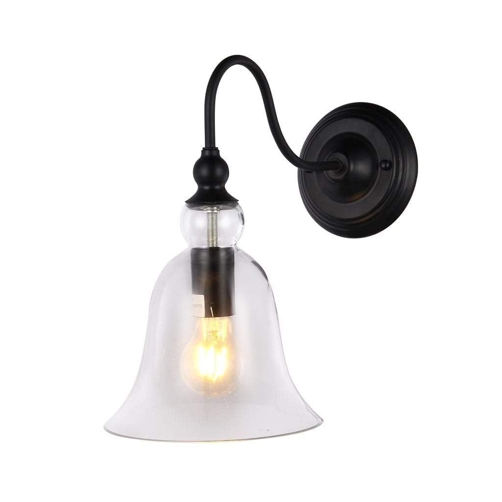 Black Metal 1-Light Wall Sconce Clear Glass Shade with Bulb Traditional - Diamond Home USA