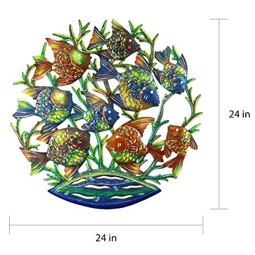 Hand-Painted School of Fish Recycled Metal Wall Art (Haiti) Multi Color Bohemian - Diamond Home USA