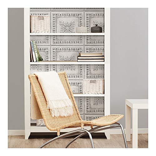 Reclaimed Tin Peel Stick Wallpaper X 20.5in Grey Vinyl Removable - Diamond Home USA