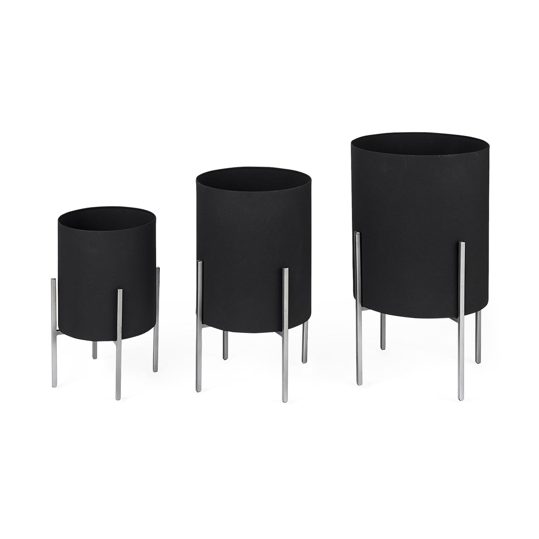 Black Metal W/Silver Legs Plant Stands (Set of 3) Silver Modern Contemporary
