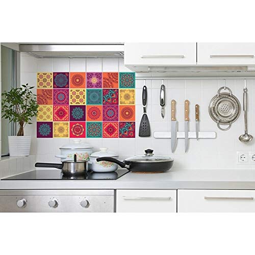 Colorful Mandala Tile Stickers Peel and Stick Wall Sticker 24pcs 4"x4" Green