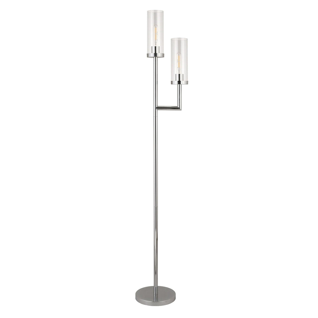 69" Nickel Two Light Floor Lamp with Clear Transparent Glass Drum Shade 11