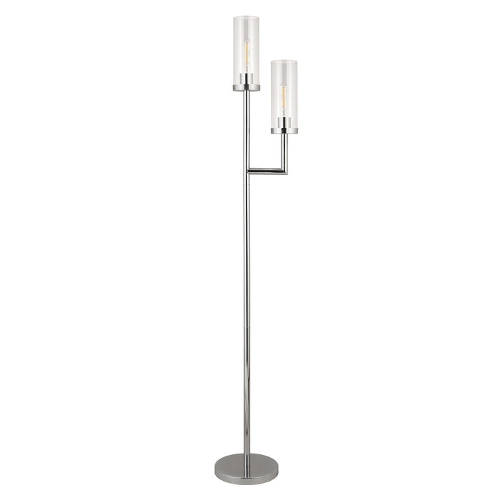 69" Nickel Two Light Floor Lamp with Clear Transparent Glass Drum Shade 11