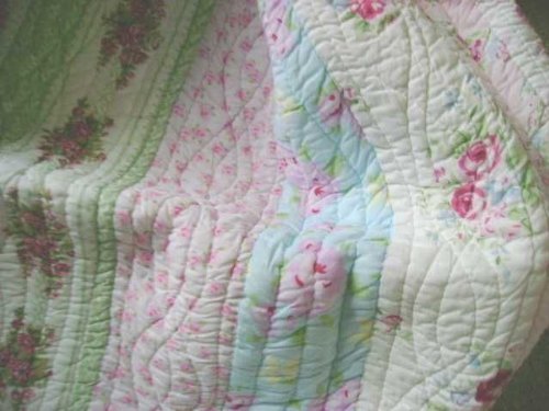 Finely Stitched Home Shabby Patchwork Vintage Chic Pink Roses 3 Piece King Quilt