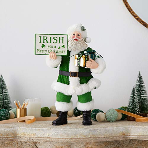 Kurt S. Adler 10.5-Inch Fabriché Musical Irish Gift Box and Sign Santa Multi - Diamond Home USA