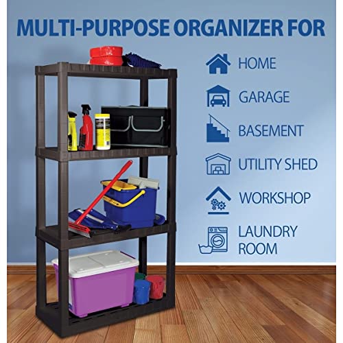 Heavy Duty 4-Tier Storage Shelf Black Plastic - Diamond Home USA