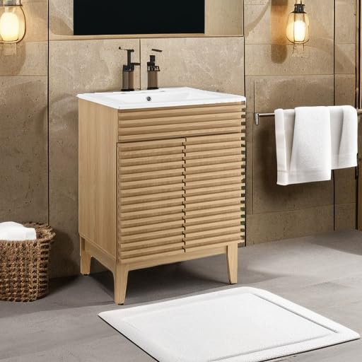 Modway Render Vanity Floor 24 Inch Oak/White Sink - Diamond Home USA