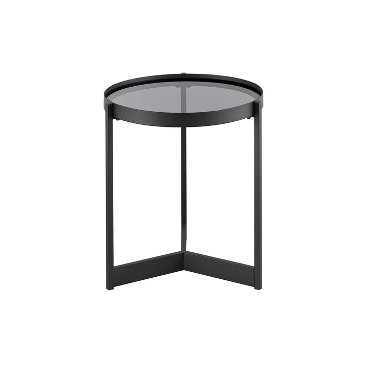 Contemporary Smoked Glass-top Side Table Black Industrial Modern Round Metal - Diamond Home USA