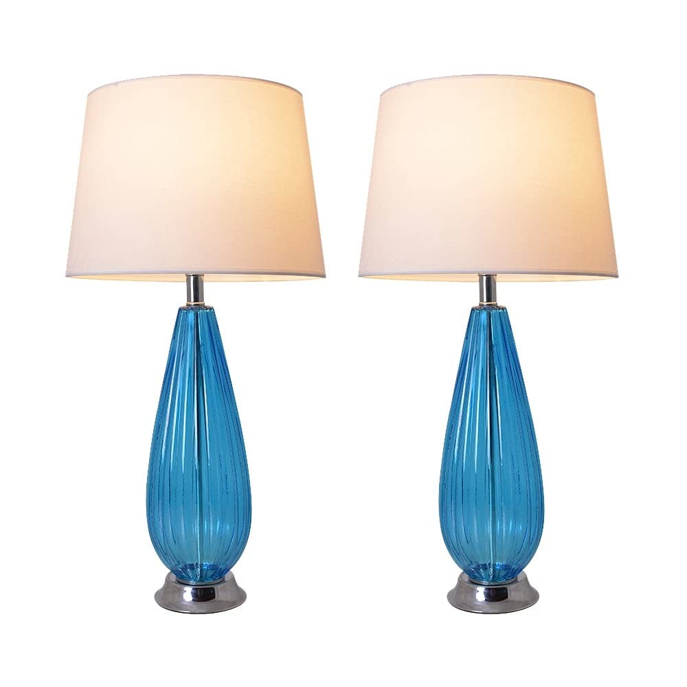 28-inch Table Lamp (Set of 2) Blue Modern Contemporary