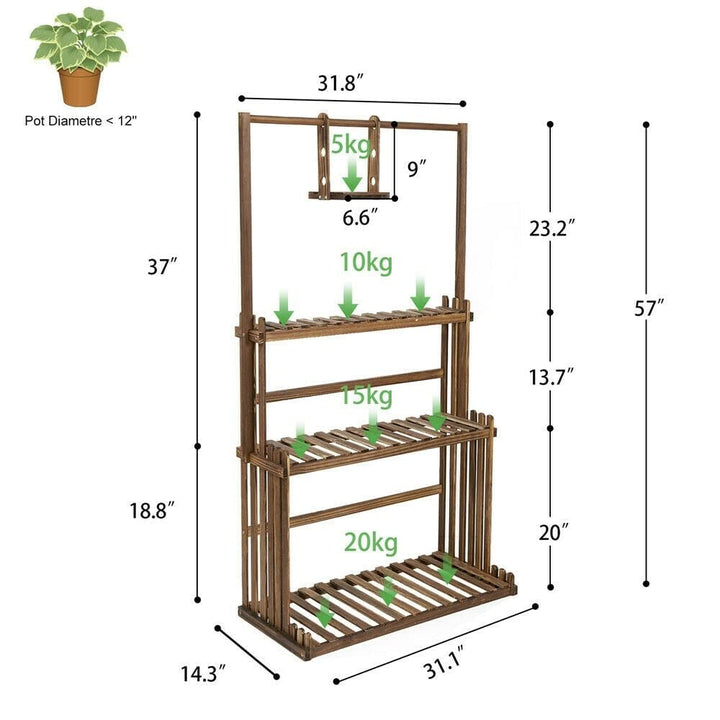 Heavy Duty Hanging Plant Stand Shelving Unit Flower Pot Rack Brown Rustic - Diamond Home USA