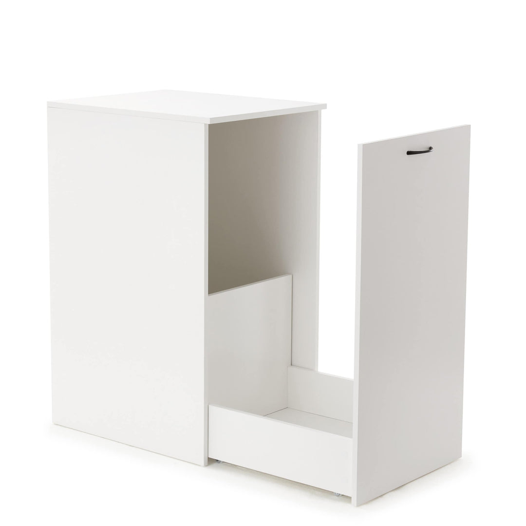 Hidden Laundry Cabinet White Wood Rolling