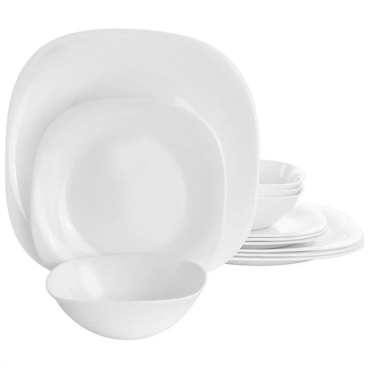 Ultra Plazza 12 Piece Tempered Opal Glass Dinnerware et In White olid Formal