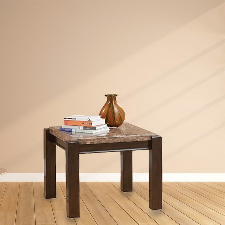 End Table W/Marble Top in Walnut Finish Multi Color Modern Contemporary Wood