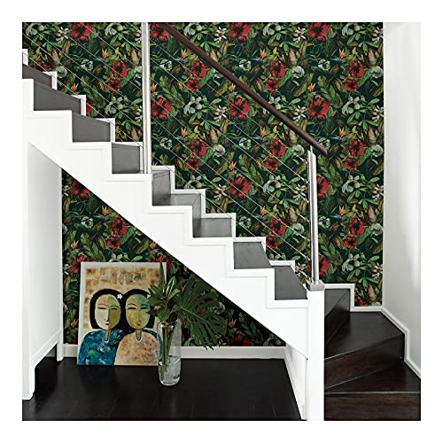Multicolor Botanical Wallpaper 21 X Green Floral Modern Contemporary Wildlife - Diamond Home USA